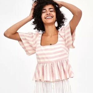 Zara pink striped cropped blouse